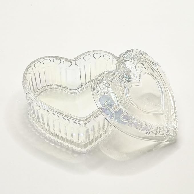 Glass Jewelry Box Heart Shape Cute Box for Storage Ring Earring Trinket Vintage Jewelry Organizer Decorative Gift for Women Girls-GRB003-Colorful
