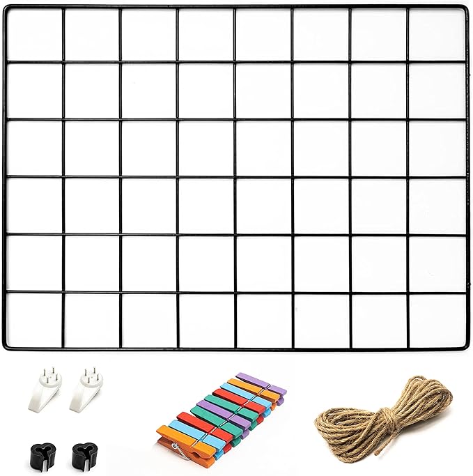 ODOXIA 1 Pack Wire Wall Grid Panel | Hanging Home, Office & Kitchen Décor | Mesh Storage Organizer & Picture Frame | Grid Panels | Memo & Photo Grid | Photo Wall | Metal & Black