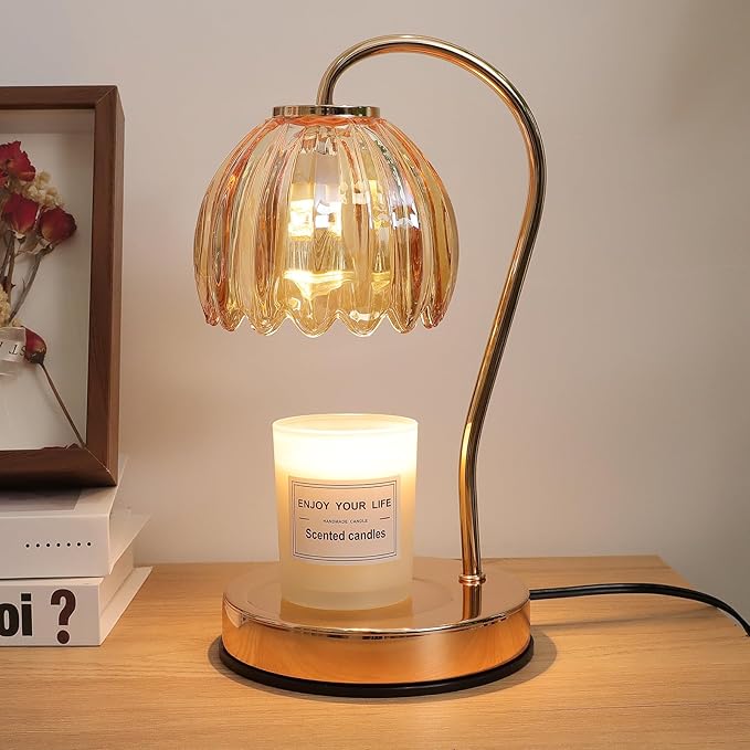 Candle Warmer Lamp with Timer & Dimmer, Aromatherapy Candle Lamp for Scented Candles, Modern Amber Glass Candle Lamp Warmer, Birthday Gift for Women Mom House Warming Gifts New Home Decor