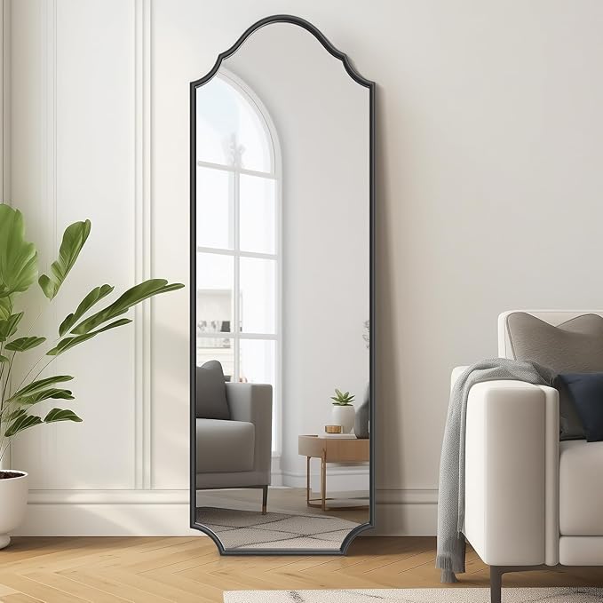 WallBeyond Arched Full Length Mirror Wall Mounted, 65"x22" Black Metal Frame Full Body Mirror for Bedroom, Living Room, Hanging or Leaning Against Wall Full Size