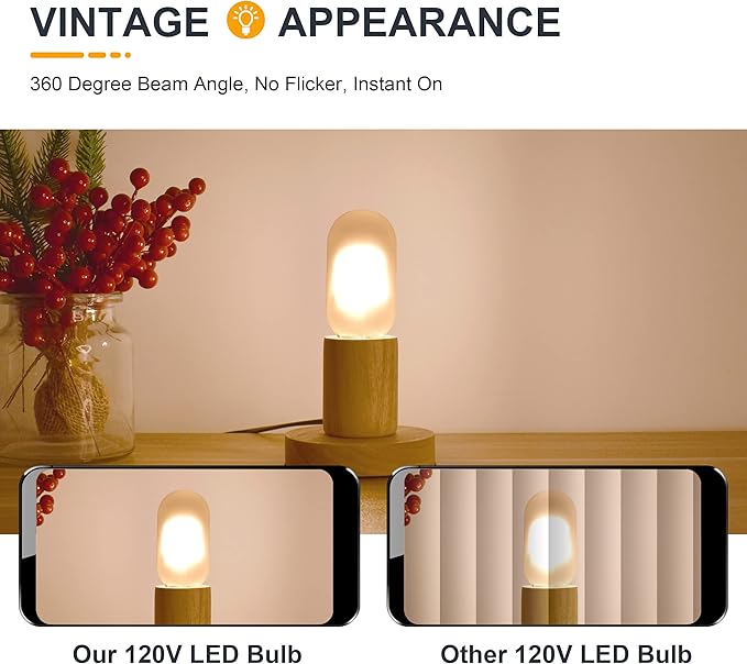Frosted T45 LED Bulb- Vintage E26 Base Edison Light Bulbs 40 Watt Equivalent- Dimmable Decorative Antique T14 Filament Tubular Bulbs- 4W 2700K Soft Warm White- 6 Count