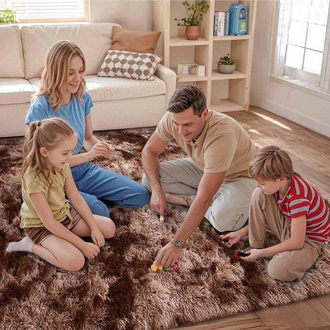 FinRèc 5x8 Feet Brown Rugs for Living Room Bedroom, Large Plush Fluffy Shag Area Rug, Non-Slip Fuzzy Furry Shaggy Rug for Kids Room Dorm Room Home Decor, High Pile Soft Floor Carpet