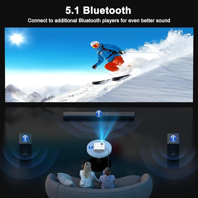 1500 ANSI Smart Projector, HOMPOW 4K Projector with WiFi and Bluetooth, Mini Projector, Built-in Streaming System, Projector with Apps, Outdoor Projector, Home Projector for iOS/Android