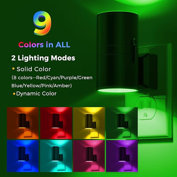 L LOHAS LED Night Light with Remote,[2Pack] Night Lights Plug into Wall, RGB Color Changing Nightlight with Light Sensor, Nightlights for Kids Gifts Christmas Party Hallway Bedroom Kids Room