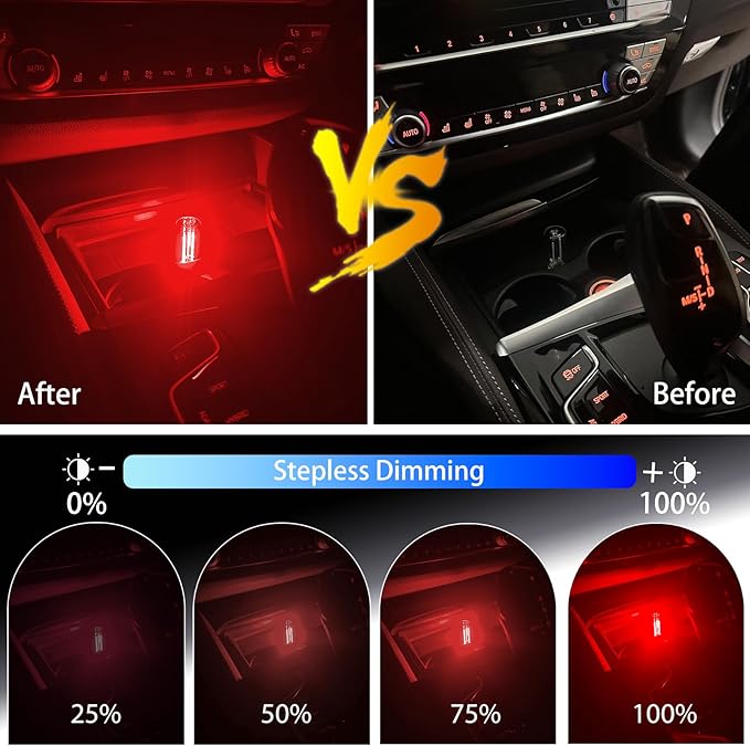 4 Pack USB Ambient Light Set,Mini Vintage Glass USB Night Lights with Touch Control & Dimmable, Plug in Car Interior Atmosphere Lamp for Bedroom,Laptop,Portable Mood Lighting(Red Blue Purple Pink)