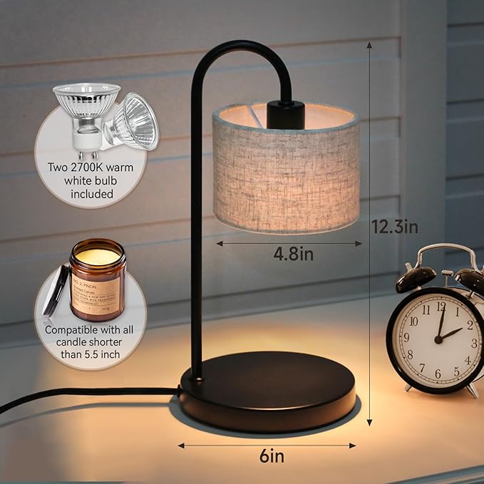 FINCMY Candle Warmer Lamp with Timer, Dimmable Candle Wax Warmer Candle Lamp Warmer for Scented Candles with 2 Bulbs, Mothers Day Gifts Birthday Gifts for Women Home Decor - Linen