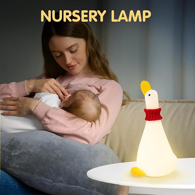 Duck Night Light Silicone Cute Dorm Bedroom Home Decor Night Light for Breastfeeding Squishy Duck Nightlight Cordless Rechargeable Dimmable Touch Fun Bedside Desk Lamp for Christmas Gifts (Dream Duck)