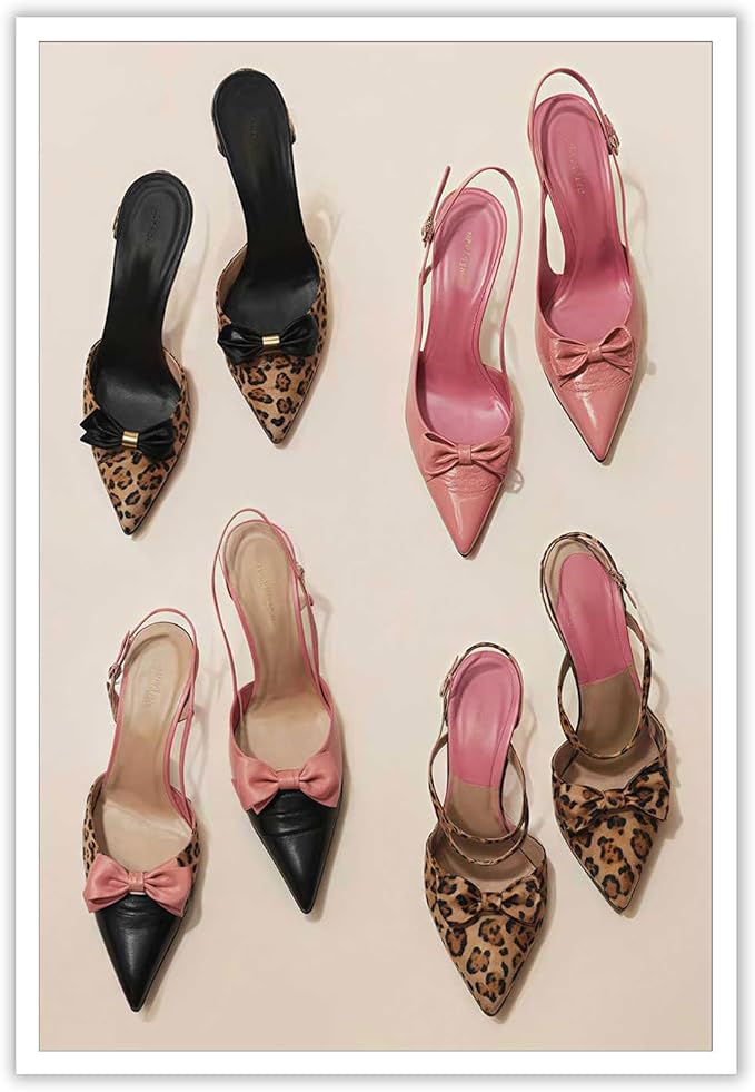 Pink Heel Leopard Posters Trendy Bow Leopard Heels Canvas Wall Art Coquettish Preppy Girly Decor Pink Sexy Aesthetic Prints Painting For Dormitory Bedroom Apartment 12x16in Unframed