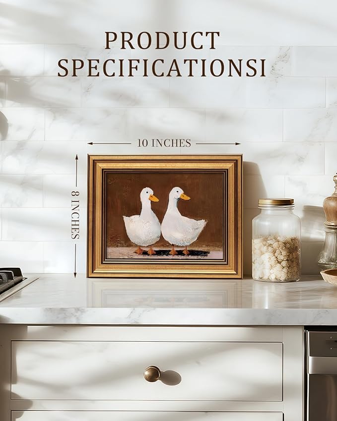 Bzstyleart Vintage Wall Art Decor for Living Room, Canvas Framed Wall Art Decor, Animals Painting Picture, Valentines Home Decor Aesthetic Gifts for Friends or Family - Double Duck, 10L x 8W