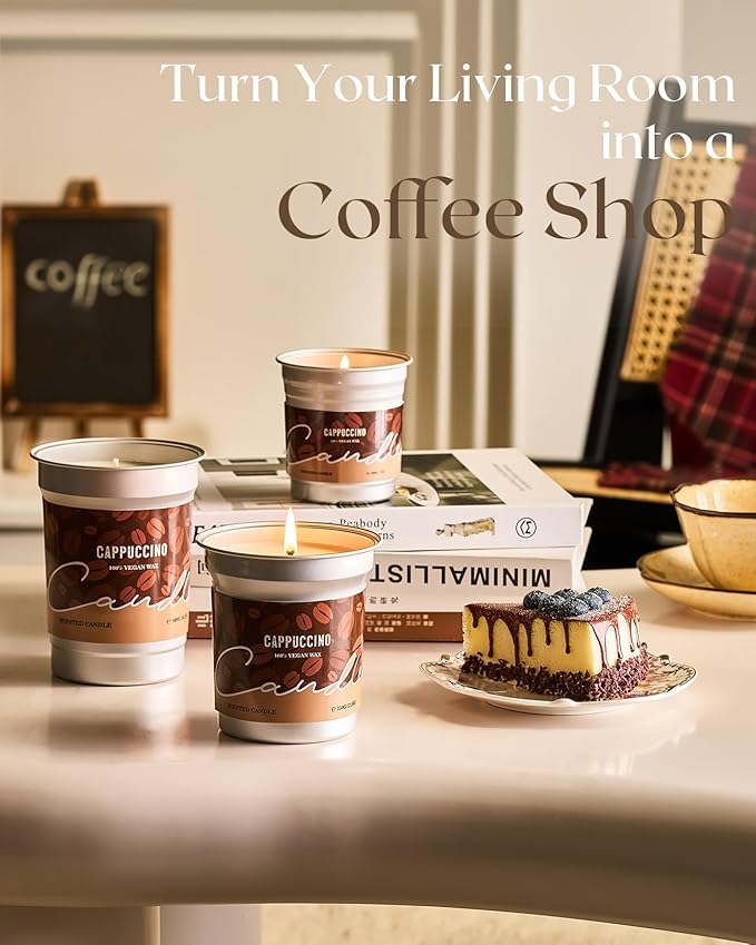 M&SENSE Cappuccino Coffee Scented Candles, Soy Wax 12.3oz 75 Hours Long Lasting Clean Burn, Non Toxic Fall Candle for Kitchen, Holiday Aromatherapy Gifts for Coffee Lovers, Cozy Winter Home Decor