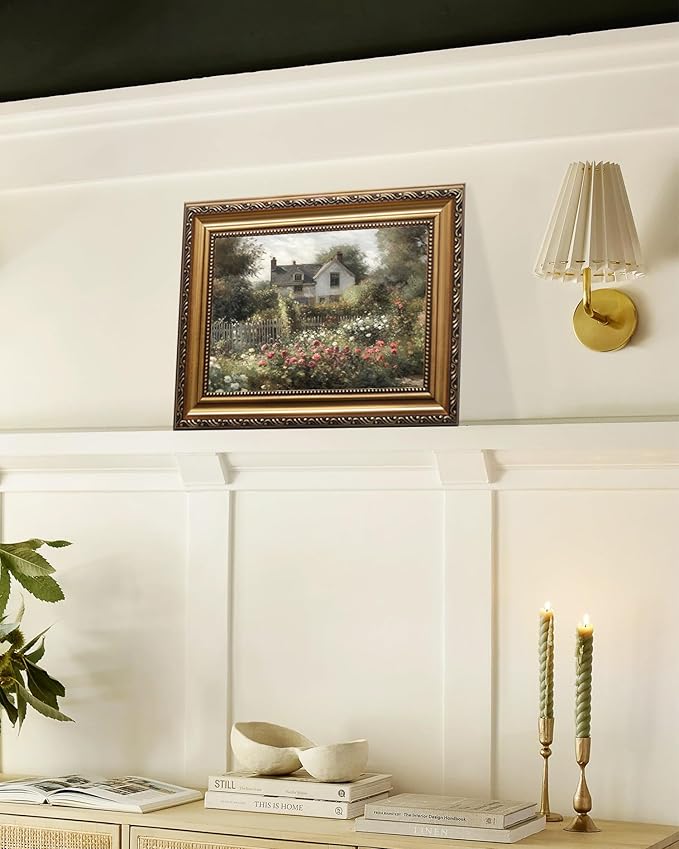 KBKBART Gold Framed Vintage Wildflower Countryside Canvas Oil Painting Farmhouse Decor, Rustic Antique Landscape Spring Decor for Bedroom Living Room, Gifts for Friends or Family (12"x16")