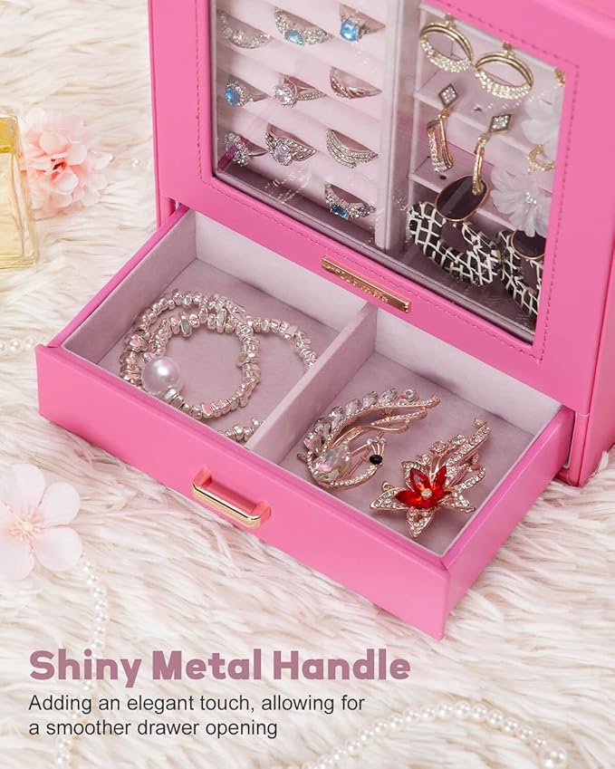 Homde Mothers Day Gifts Jewelry Organizer Girls Women Jewelry Box for Necklaces Rings Earrings Gift Bracelets Storage Case(Pink + Gold)