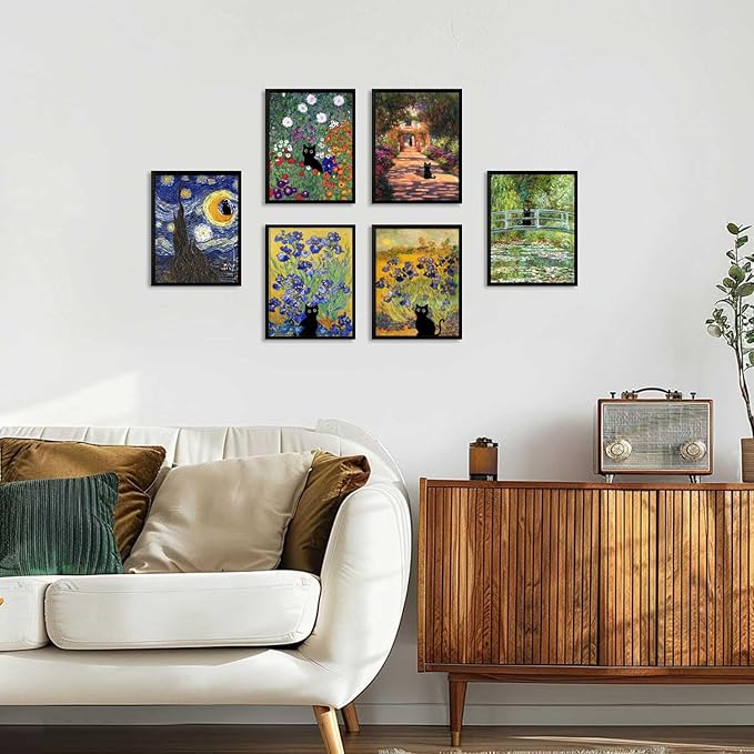 Hamduker Aesthetic Cat Poster Monet Prints Vintage Posters Canvas Wall Art Funny Water Lilies Cat Posters Decor for Bedroom Bathroom Living Room (Size: 8''x10''x1pcs)