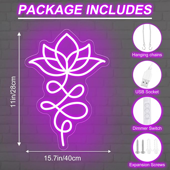 Unalome And Lotus Neon Sign, Lotus Flower, Buddhist Symbol, Spiritual Wall Decor, Yoga Wall Decor, Housewarming Gift, Spiritual Gifts, 15.7"x11", Purple