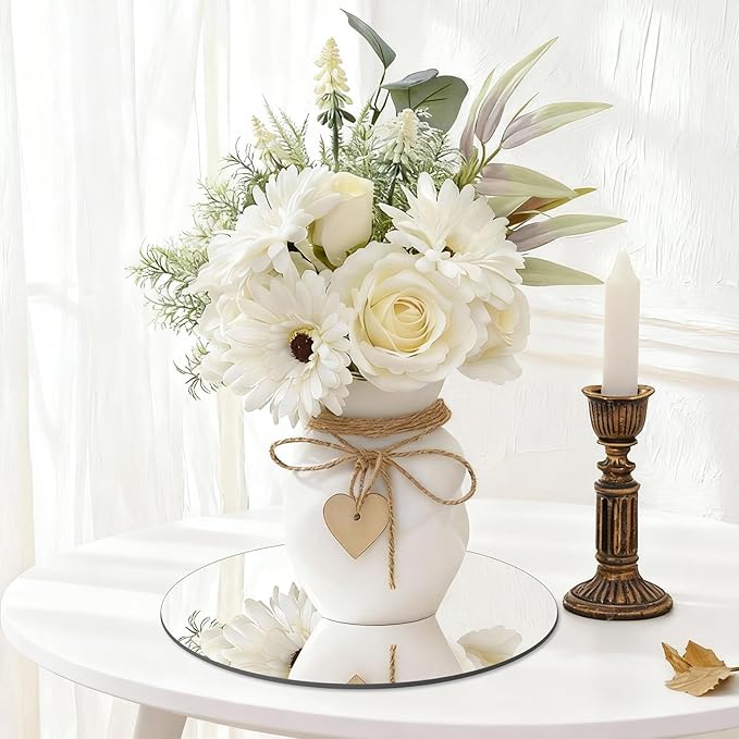 8" Round Mirror Centerpieces for Tables, 12Pcs Glass Mirror Trays for Wedding, Party, Christmas Decorations, Mirror Candle Plates with Polished Edges & Non-Slip Feet