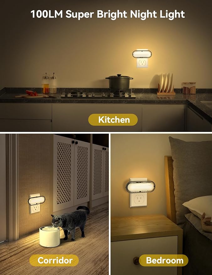 Night Light Plug in, Vintage Night Light Dusk to Dawn Sensor[2 Pack], Adjustable Brightness 0-100LM, Soft White 3000K, Farmhouse Rustic Home Decor Nightlight for Hallway Bedroom Stairway Kids