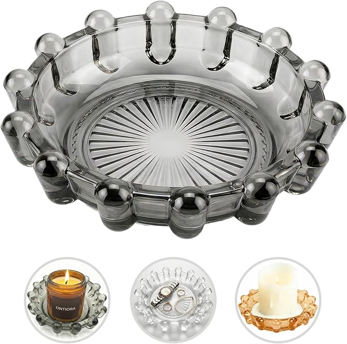 Bubble Smoky Glass Candle Holder – Modern Anthropologie-Inspired Decor Dish for Small Candles & Diffusers | Stylish Tabletop Accent for Home Bar & Cozy Living Spaces (1, Smoky Color)