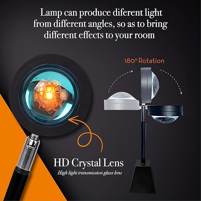 Sunset Lamp Projector, High Speed 180 Degree LED Sunset Light Projection Lamp, Romantic LED Night Light for Photography Selfie Party Living Room Bedroom Decor(Sunset) (Orange)