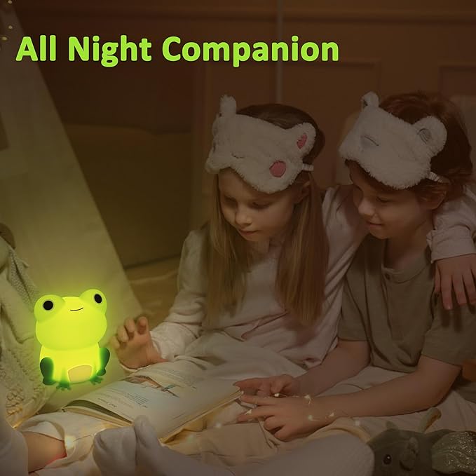OkiyiD Frog Night Light for Nursery, Rechargeable Dimmable Bedside Lamp with Touch Control(ABS+SIL), Portable Kids Gift for Girls, Boys, Babies