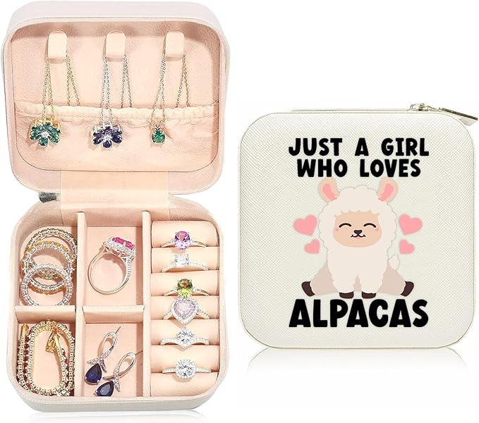 Alpacas Travel Jewelry Case,Llama Jewelry Box Travel Organizer Small PU Leather Rings Earrings Necklaces Storage Valentine's Day Box Alpaca Gifts for Women,Daughter,Girlfriend,Mom,Wife,Bridesmaid