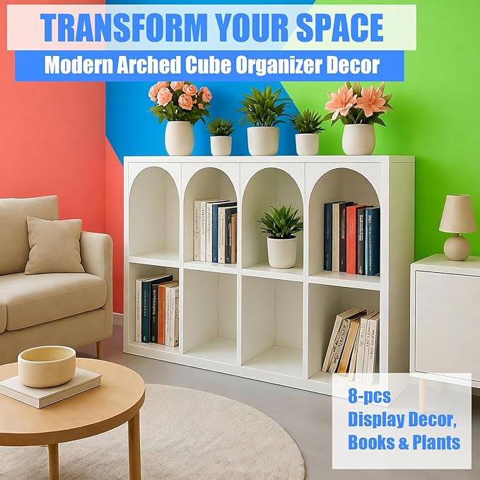 8-Pack Arch Corner Inserts Compatible with IKEA KALLAX, Modern Arched Cube Organizer Decor, Precurved Arch Way Kit, Peel and Stick for Home Office and Bookshelf Transformation