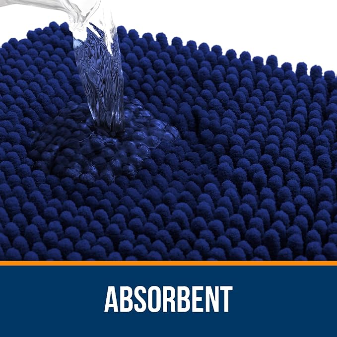 OLANLY Large Bathroom Rugs 47x32, Extra Soft Absorbent Chenille Bath Rugs, Rubber Backing Quick Dry, Machine Washable Bath Mats for Bathroom Floor, Tub and Shower, Home Decor Accessories, Navy