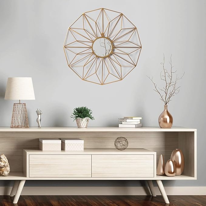 Asense 23 Inch Metal Wall Circle Mirrors Decor Round Classic Hanging Wall Art Modern Decoration for Home Decor Bathroom Bedroom Living Room(Gold)
