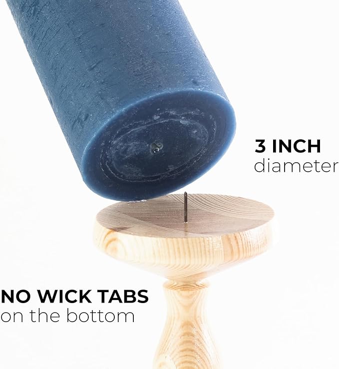 CANDWAX Dark Blue Pillar Candles 3x8 Inch – Set of 2 Unscented Dripless Large Candles, Rustic Style for Weddings, Home Decor, Events