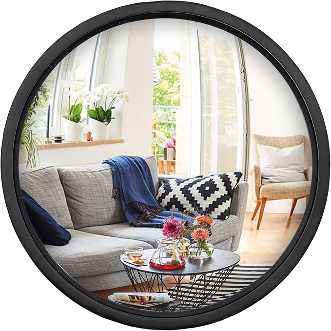 12" Matte Black Round Convex Mirror, Small Circle Wall Mirror with Thick Metal Framed, Round Decorative Wall Mirrors for Bathroom, Vanity