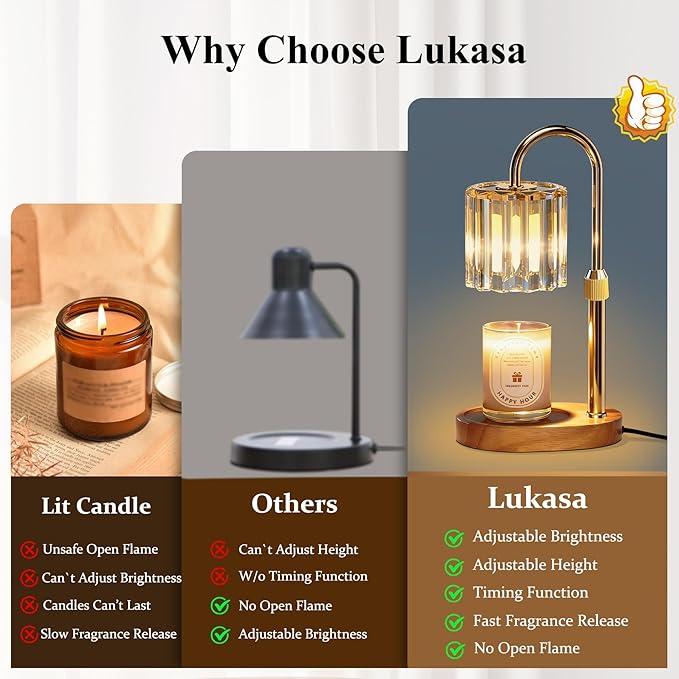 Lukasa Candle Warmer Lamp, with Timer Dimmer Adjustable Height, Home Decor, Room Decor, Wax Melt Warmer for Candles, Gifts for Mom, Mothers Day Gifts, Birthday Gifts for Women