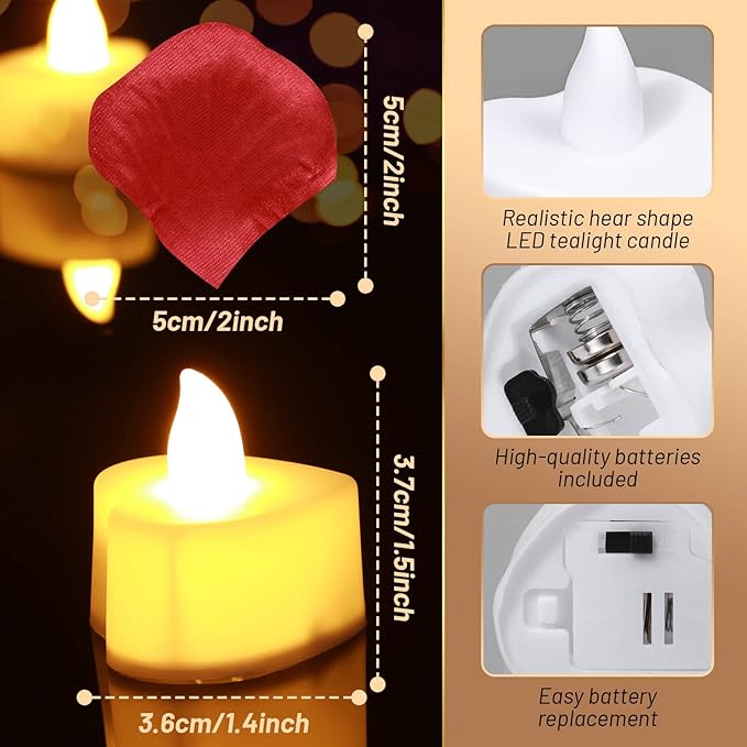 cridoz 2000 Pieces Artificial Rose Petals with 24 LED Tea Lights Candles, Romantic Decorations Special Night Set for Night, Valentine's Day, Wedding Anniversary or Table Décor, Warm White