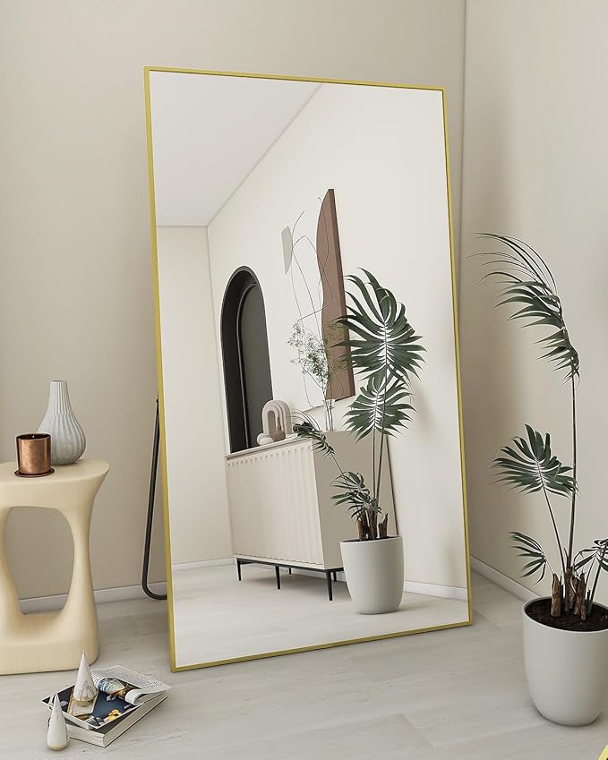 Koonmi 71"x30" Floor Mirror Full Length, Bedroom Floor Body Mirror with Stand, Large Gold Mirror, Leaning, Standing or Hanging Horizontally/Vertically