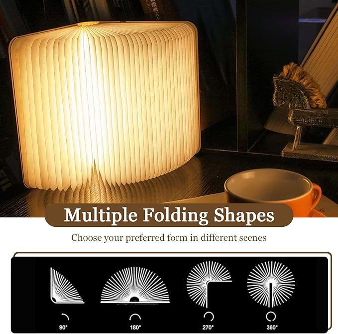 Anwick Lamp Book Large Size Folding Mood Light, Novelty LED Night Light, USB Large Capacity Rechargeable Wooden Table Lamp