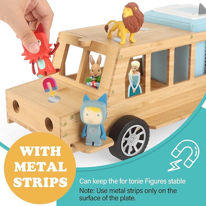 Bus for TonieBox 1/2Shelf Storage Holder for Tonies Figures, Car Organizer for Tony Box Display for 35 Tonie Characters(with 35Pcs DIY Magnetic Adhesive Metal Plate) for Children