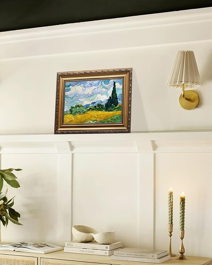 KBKBART Gold Framed Van Gogh Wall Art, Vintage Abstract Wheat Field with Cypress Canvas Impressionist Oil Painting, Farmhouse Country Landscape Wall Decor, Van Gogh Poster Art Prints for Bedroom Living Room, Gallery, Gifts for Friends or Family(9"x12")