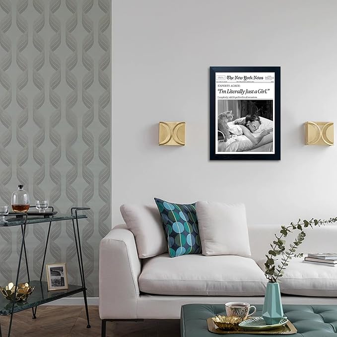 Framed New York Posters Black And White Wall Art Trendy Wall decor for Bedroom Newspaper Posters Vintage I'm Literally Just a Girl Dorm Room Decoration Aesthetic Feminist Magazine Decor