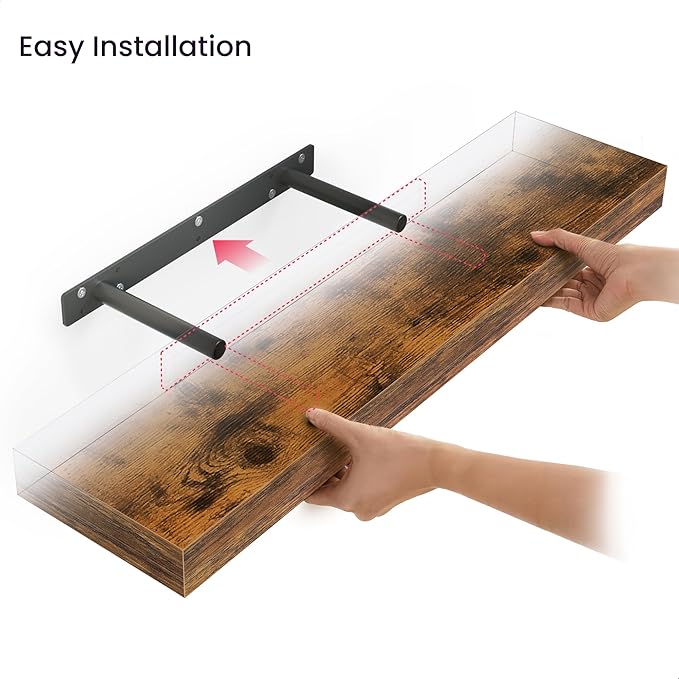 Ballucci Floating Shelves for Wall, 24" Wood Shelf Set of 3, Invisible Brackets Floating Shelf for Wall Decor Living Room, Bathroom, Bedroom, Kitchen, 6" Depth, Rustic Brown