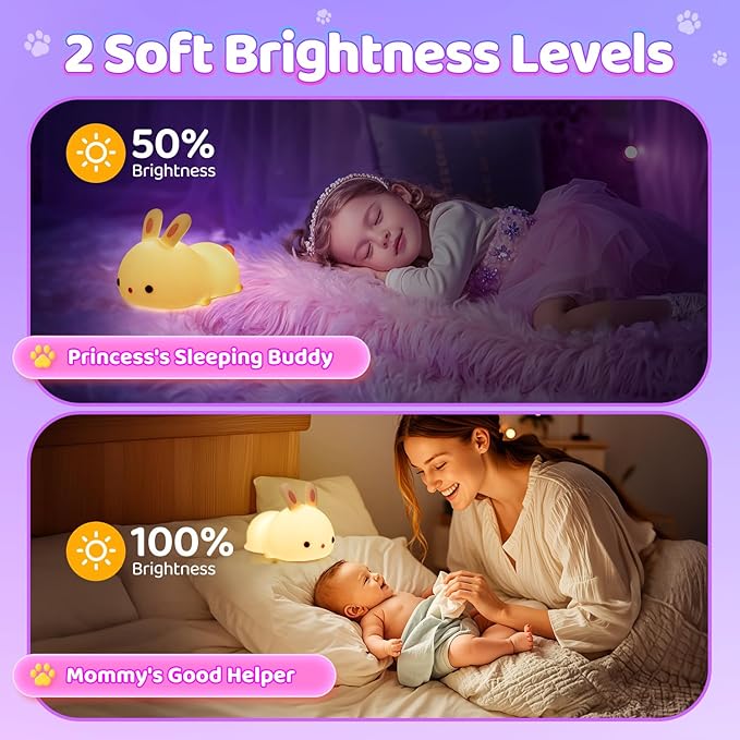 One Fire Night Light for Kids Bunny Toys, 16 Colors Squishy Bunny Lamp, Soft Silicone Bunnies Stuff,1200mah Dimmable Bunnies Cute Lamp Baby Night Light,Kawaii Room Decor Birthday Gifts for Kids Girls
