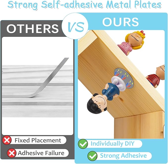 for Tonies Shelf Magnetic - for Tonies Figure Organizer Kids Room, Wooden Display Shelf for Tonies Box Holder, Wall Floating Shelves Toy Storage, House Shape Set of 2 with 38Pcs Adhesive Metal Plate