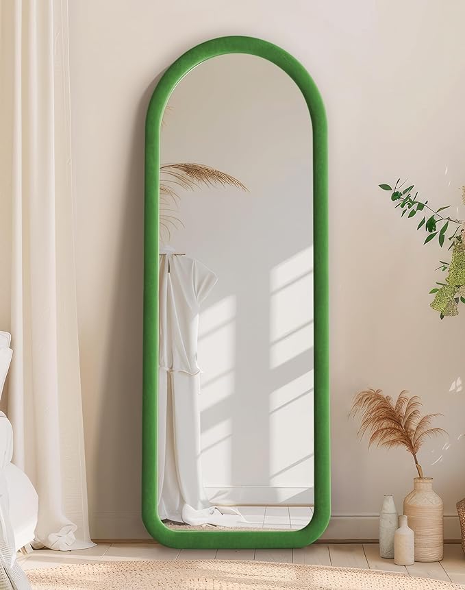 Delma Arched Full Length Mirror, Free Standing Floor Velvet Finish Frame Mirror for Leaning or Hanging, Soft Touch Bedroom & Living Room Decor,Green