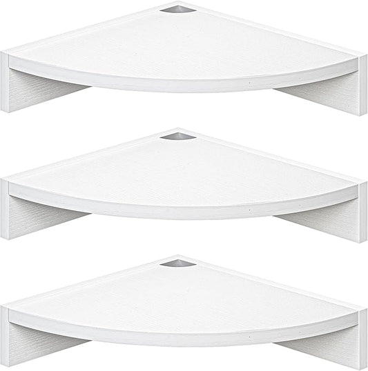 Fun Memories Corner Shelf Wall Mount, Wood Floating Corner Shelves, Corner Wall Shelf for Bedroom, Bathroom, Kitchen, Living Room (White, 3 Pack)