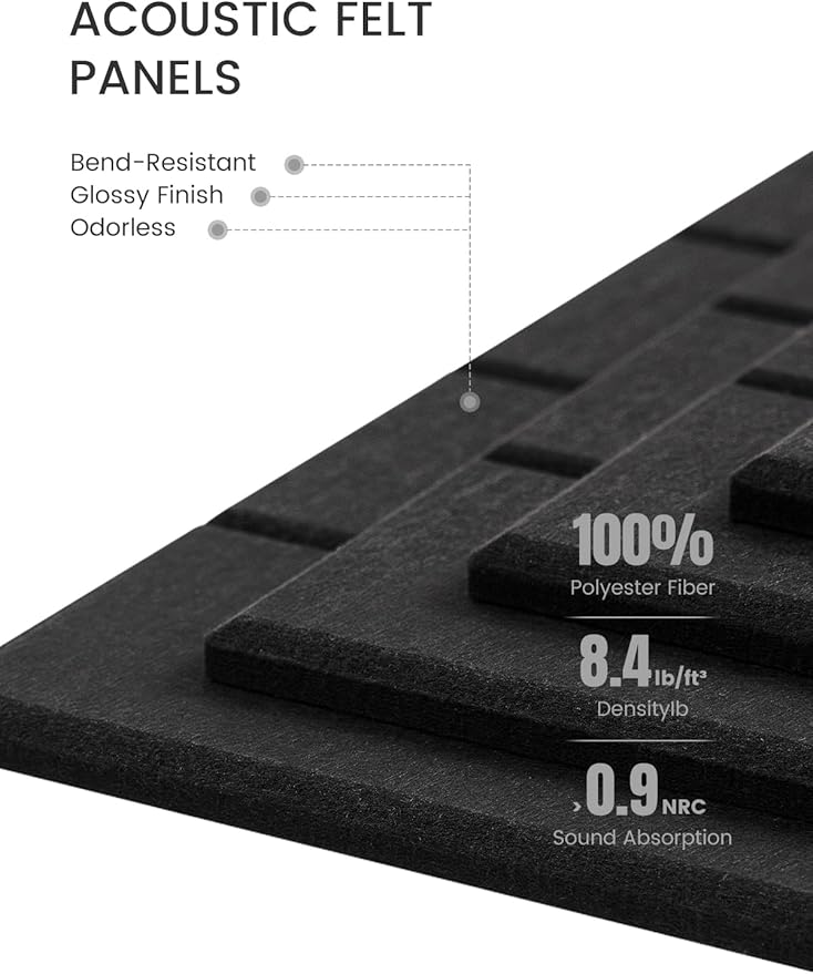 Bumusty Large Cork Board Alternative-48 x 36" Felt Bulletin Board Tiles, with 30 Pushpins, 70 Adhesive Tabs, Bold-Stripe 12-Pack, Cork Boards for Office Push Pin Board Felt Board-Black