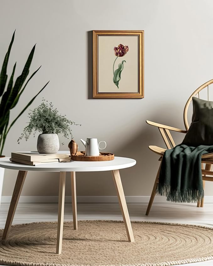 Bzstyleart Vintage Wall Art Decor for Living Room, Gold Framed Flower Wall Art Office, Canvas Vintage Artwork, Canvas Painting Picture Print Bedroom for Mom, 12 x 16 Inch Red Tulip