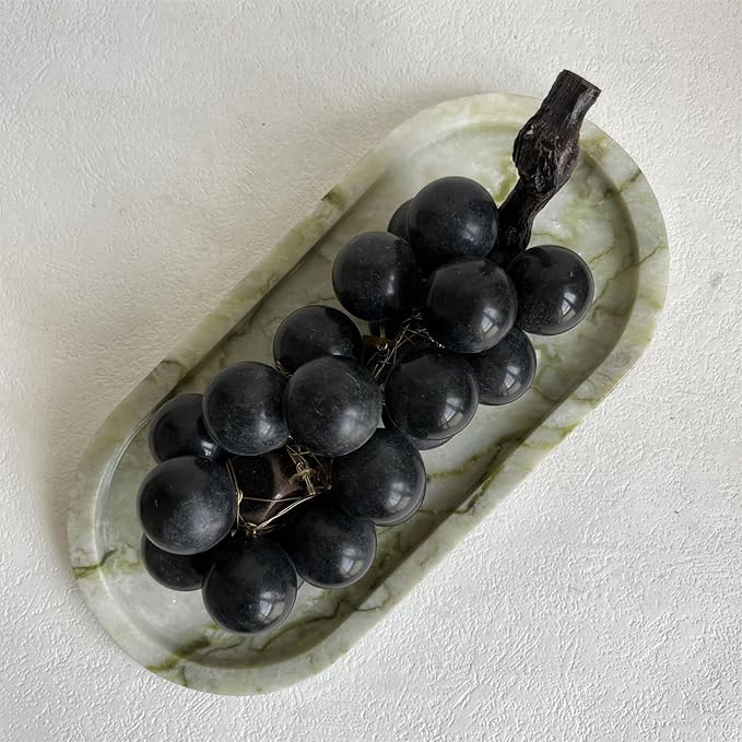 Natural Marble Oval Tray Ornaments Vintage Small Tray Storage Dish for Counter, Vanity, Dresser, Nightstand and Desk (Green Emerald)