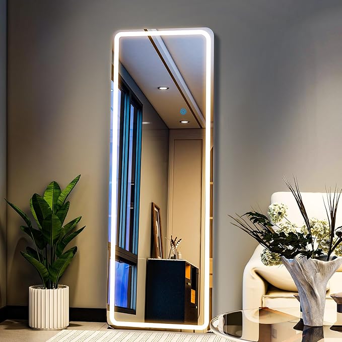 Full Length Mirror with LED Lights, LED Mirrors Full Length Floor Mirror Full Body Mirror for Bedroom Wall Mounted Free Standing (Rectangle, 68" L×26" W)