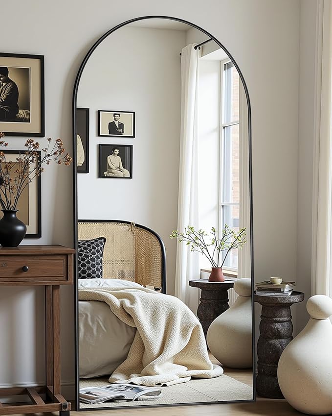 69"x28" Full Length Mirror, Arched Full Body Mirror, Standing Hanging or Leaning Floor Mirror for Bedroom and Living Room, Black