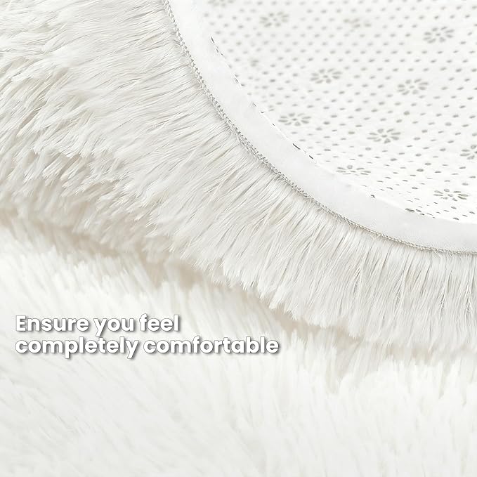 White Round Fluffy Rug 6ft,Soft Bedroom Circle Rugs Mats for Kids Girls Nursery Room,Washable Plush Shaggy Indoor Non Slip Rug for Bedside Living Room Bedroom Circular Carpet,Home Decor Aesthetic