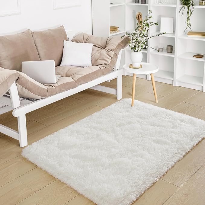 BENRON Cream White Fluffy Rug 2 x 3, Soft and Plush Throw Rugs for Bedroom Entryway Hallway Kitchen, Small Fuzzy Washable Rug for Kids Girls Room Decor Photo Prop