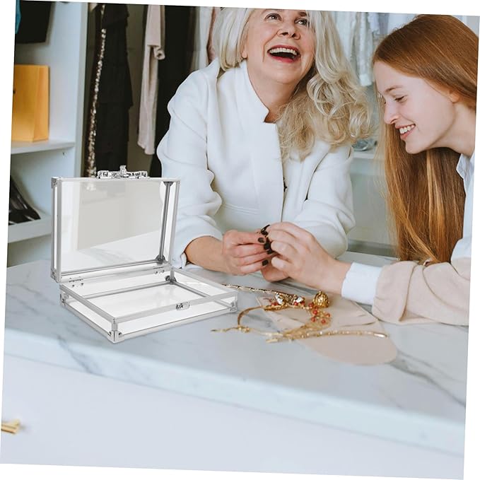 Veemoon Transparent Jewelry Display Case Multifunctional Aluminum Cosmetic Organizer Box for Bracelets Necklaces Accessories Large Capacity Locking Mechanism