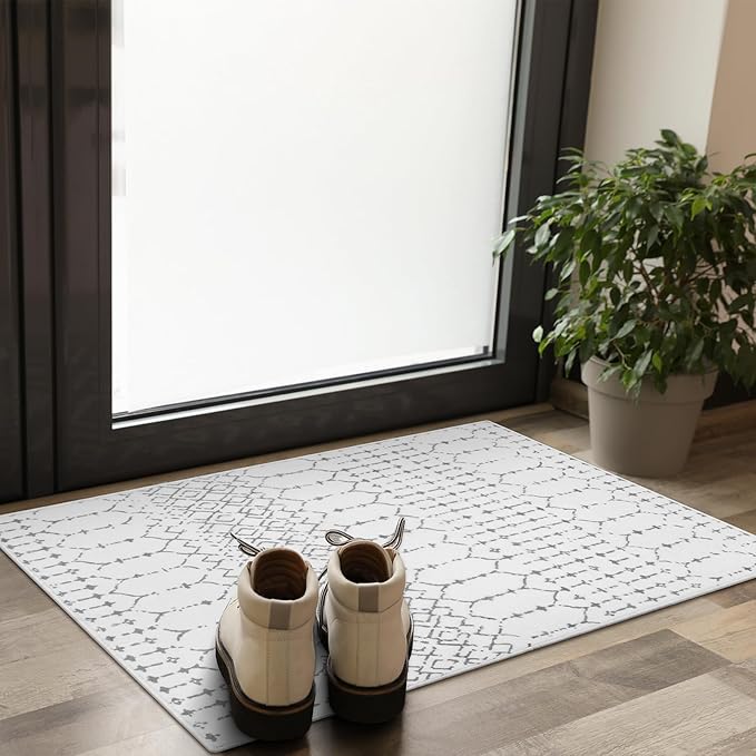 Lahome Moroccan Entryway Washable Rugs 2x3 Non-Slip Thin Kitchen Rug Throw Small Area Rugs for Bedroom Accent Print Bathroom Mat White Floor Indoor Doormat Carpet for Laundry Living Room Hana